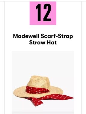 Madewell Scarf Strap Straw Hat Red Tie Classic Summer Boho Fashion Accessories